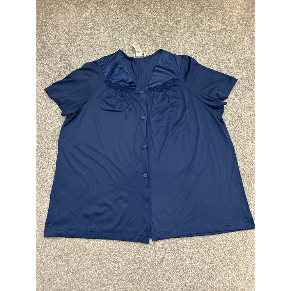 Vanity Fair Bed Jacket Womens Large Blue Excellent Short Sleeve Lace Trim 90-107
